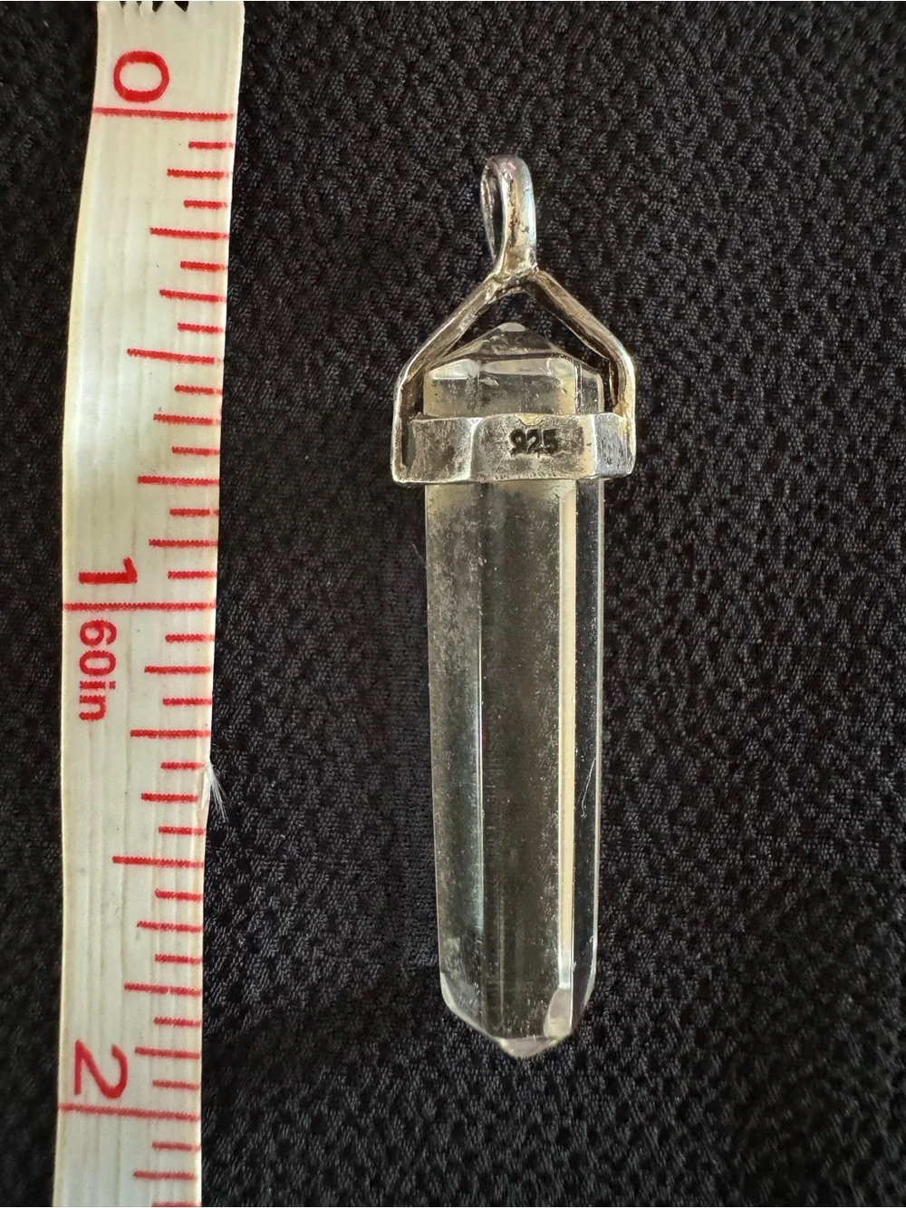925 Sterling Silver Faceted Glass Crystal Point Pendant 2.25”